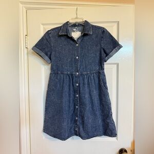 Denim Short Sleeve Button up Tiered Dress XS NWT